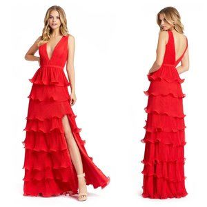 Mac Duggal Red Layered Evening Gown
